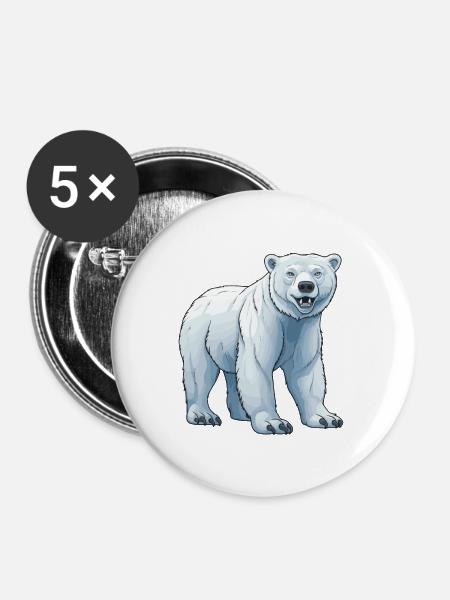 Eisbär Tier Polar bär - Buttons groß 56 mm (5er Pack) - Weiß