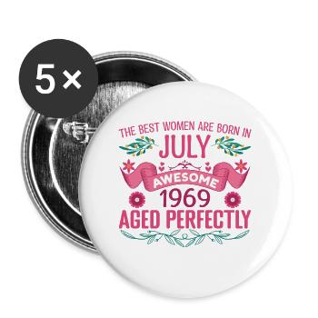 July 1969 Woman's Birthday July 1969 - Buttons large 2.2''/56 mm (5-pack) - white - Front