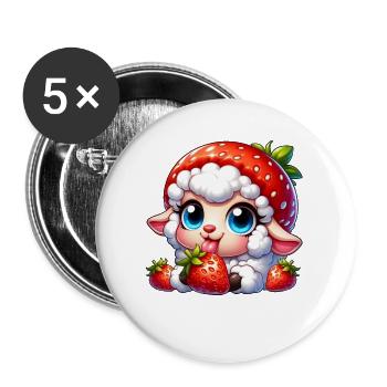 Cute Sheep Lamb Strawberry Fruit Hat Whimsical - Buttons large 2.2''/56 mm (5-pack) - white - Front