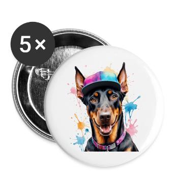 Doberman Snapback Cap Chien Drôle Design Imprimer - Lot de 5 grands badges (56 mm) - blanc - Devant