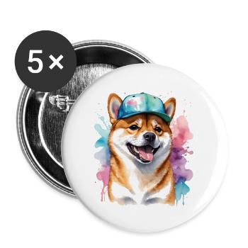 Shiba Inu Snapback Cap Chien Drôle Design Print - Lot de 5 grands badges (56 mm) - blanc - Devant