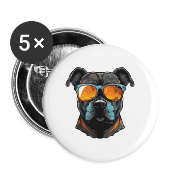 Portrait de chien Staffordshire Bull Terrier - Lot de 5 grands badges (56 mm) - blanc - Devant