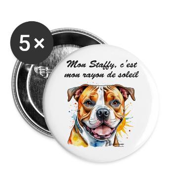 staffy rayon de soleil - Lot de 5 grands badges (56 mm) - blanc - Devant