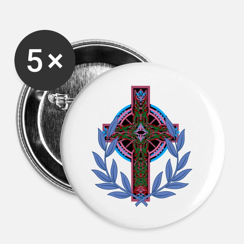 Cross Crosses Crucifix - Buttons large 2.2''/56 mm (5-pack) - white