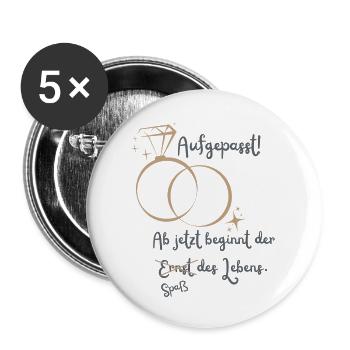 Hochzeit Verlobt Junggesellinnenabschied - Buttons groß 56 mm (5er Pack) - Weiß - Vorne