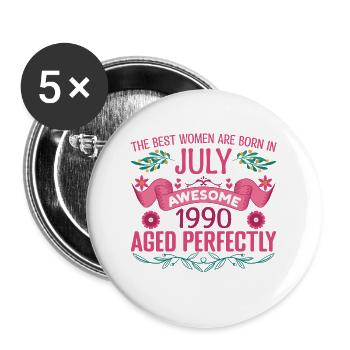 July 1990 Birthday Woman July 1990 - Buttons large 2.2''/56 mm (5-pack) - white - Front