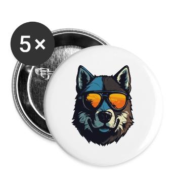 Akita Dog Cool Head Party - Buttons large 2.2''/56 mm (5-pack) - white - Front