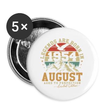 August 1954 Vintage Retro Geburtstag 1954 Geschenk - Buttons groß 56 mm (5er Pack) - Weiß - Vorne