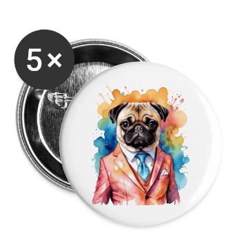 Carlin Costume Chien Coloré Drôle Animal Design Imprimer - Lot de 5 grands badges (56 mm) - blanc - Devant