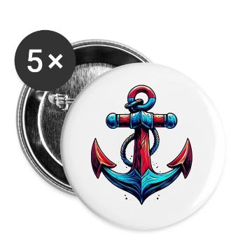 Ein Anker - Buttons groß 56 mm (5er Pack) - Weiß - Vorne