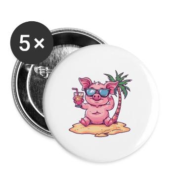 Cochon d’été plage bande dessinée - Lot de 5 grands badges (56 mm) - blanc - Devant