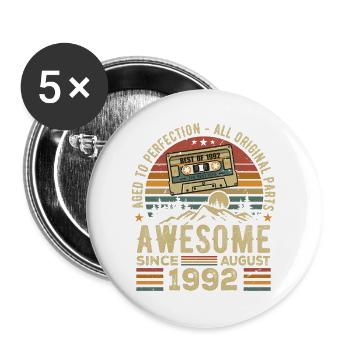 Né en Août 1992 Cadeau Anniversaire Août 1992 Août - Lot de 5 grands badges (56 mm) - blanc - Devant