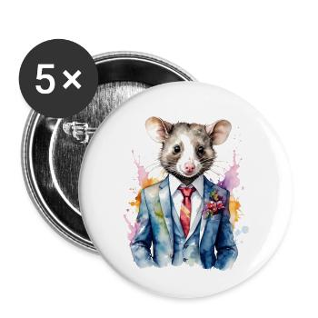 Costume Opossum Imprimé Coloré Animal Design - Lot de 5 grands badges (56 mm) - blanc - Devant