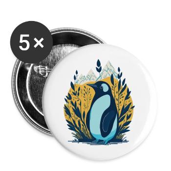 Pinguin in der Natur - Buttons groß 56 mm (5er Pack) - Weiß - Vorne