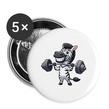 Zebra Hantel Gewichtheber Workout Barbell Stark - Buttons groß 56 mm (5er Pack) - Weiß - Vorne