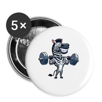 Haltère zèbre poids haltérophilie entraînement fort - Lot de 5 grands badges (56 mm) - blanc - Devant