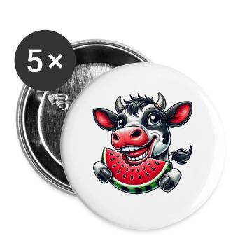 Kuh Bulle Stier mit Wassermelone Sommerlich - Buttons groß 56 mm (5er Pack) - Weiß - Vorne