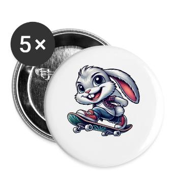 Weißes Kaninchen Skateboard Skateboarder lustiger - Buttons groß 56 mm (5er Pack) - Weiß - Vorne