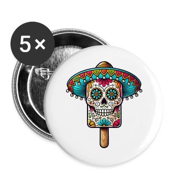 drôle de crâne motif de glace - Día de Muertos - Lot de 5 grands badges (56 mm) - blanc - Devant