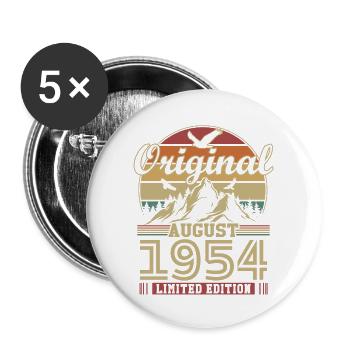Original August 1954 Vintage Geburtstagsgeschenk - Buttons groß 56 mm (5er Pack) - Weiß - Vorne
