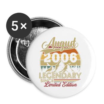 Vintage Retro August 2006 Birthday Gift - Buttons large 2.2''/56 mm (5-pack) - white - Front