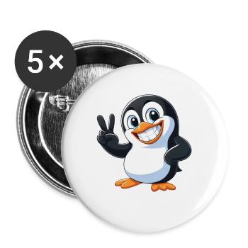 Süßer Pinguin Cartoon mit Zähnen Freude Peace - Buttons groß 56 mm (5er Pack) - Weiß - Vorne