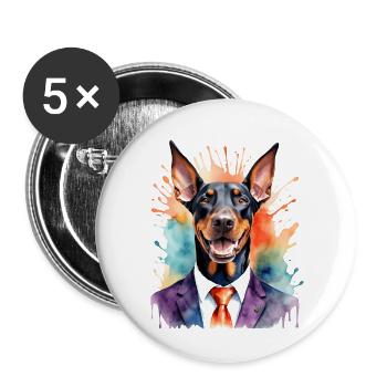 Dobermann Anzug Hund Bunt Lustig Tier Design Print - Buttons groß 56 mm (5er Pack) - Weiß - Vorne