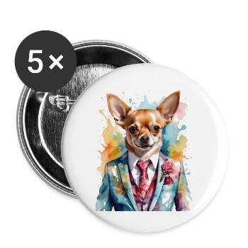 Chihuahua Anzug Hund Bunt Lustig Tier Design Print - Buttons groß 56 mm (5er Pack) - Weiß - Vorne
