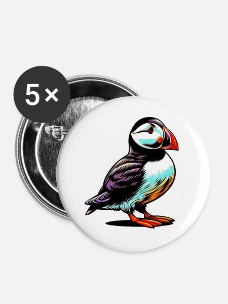 Papageitaucher - Buttons groß 56 mm (5er Pack) - Weiß