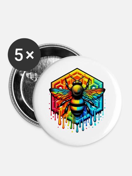 Biene - Buttons groß 56 mm (5er Pack) - Weiß