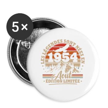 Vintage Birthday Gift Born In August 1954 - Buttons large 2.2''/56 mm (5-pack) - white - Front