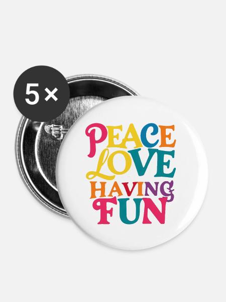 Frieden, Liebe und Freude - Buttons groß 56 mm (5er Pack) - Weiß