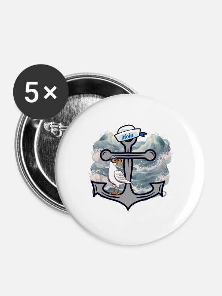 Maritim Möwe Möwen Seefahrer Seemänner - Buttons groß 56 mm (5er Pack) - Weiß