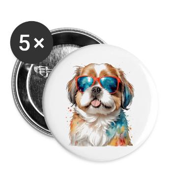 Shih Tzu Sonnenbrille Hund Lustig Tier Print - Buttons groß 56 mm (5er Pack) - Weiß - Vorne