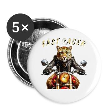 LEOPARD MOTORCYCLE FAST RACER - Buttons large 2.2''/56 mm (5-pack) - white - Front