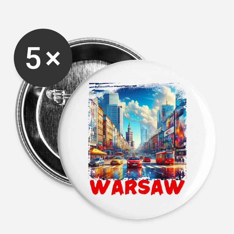 Warschau - Buttons groß 56 mm (5er Pack) - Weiß