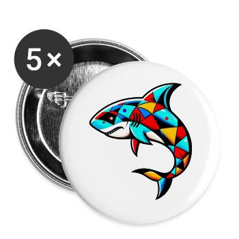 Harlekin-Hai - Buttons groß 56 mm (5er Pack) - Weiß - Vorne