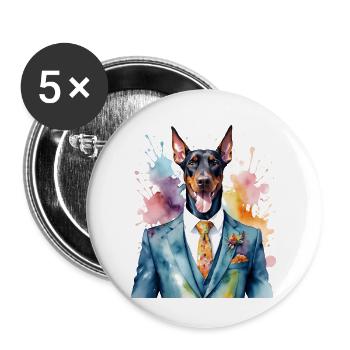 Dobermann Anzug Hund Bunt Lustig Tier Design Print - Buttons groß 56 mm (5er Pack) - Weiß - Vorne