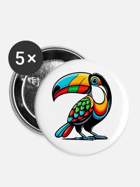Harlekin Tukan - Buttons groß 56 mm (5er Pack) - Weiß