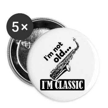 klassische Musik Sprüche lustig Saxophon Sax Logo - Buttons groß 56 mm (5er Pack) - Weiß - Vorne