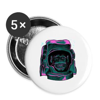 Retro Astronaut Monkey Head T-Shirt - Funny Ape - Buttons large 2.2''/56 mm (5-pack) - white - Front