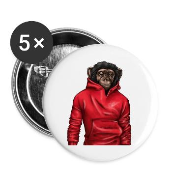 Affe trägt einen roten Kapuzenpullover Tierliebhaber Grafik - Buttons groß 56 mm (5er Pack) - Weiß - Vorne