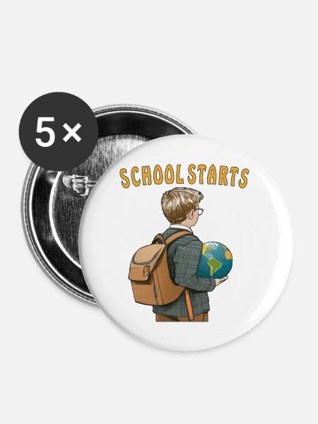 SCHOOL STARTS - Buttons groß 56 mm (5er Pack) - Weiß