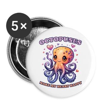 Lustiges Kraken Kopffüßer Tintenfisch Geschenk - Buttons groß 56 mm (5er Pack) - Weiß - Vorne
