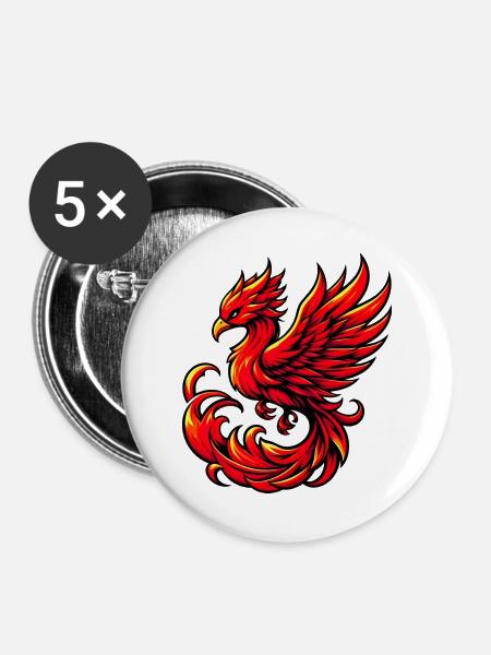 Roter Phönix - Buttons groß 56 mm (5er Pack) - Weiß