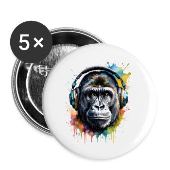 Gorilla Kopfhörer Affe Bunt Tier Design Print - Buttons groß 56 mm (5er Pack) - Weiß - Vorne