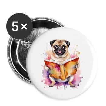 Carlin lecture livre chien coloré drôle animal design imprimer - Lot de 5 grands badges (56 mm) - blanc - Devant