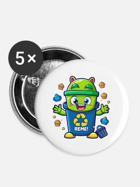 MÜLLTONNEN - Buttons groß 56 mm (5er Pack) - Weiß