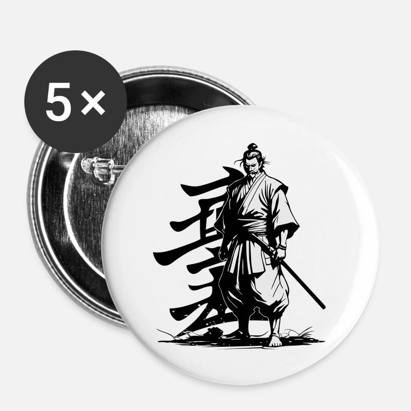 SAMURAI WARRIOR - Buttons large 2.2''/56 mm (5-pack) - white
