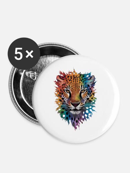 Leopard Raubkatze - Buttons groß 56 mm (5er Pack) - Weiß